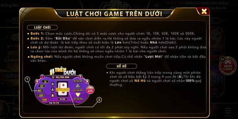 Mini game Trên dưới Go88 - Trải nghiệm online đỉnh cao 2 Mini game Trên Dưới Go88 được đánh giá có luật chơi đơn giản, dễ hiểu